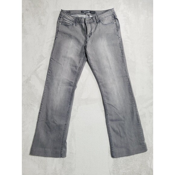 Jordache Denim - Jordache Bootcut Jeans Womens 10 Gray Med Wash Studded Stretch Embroidered Denim